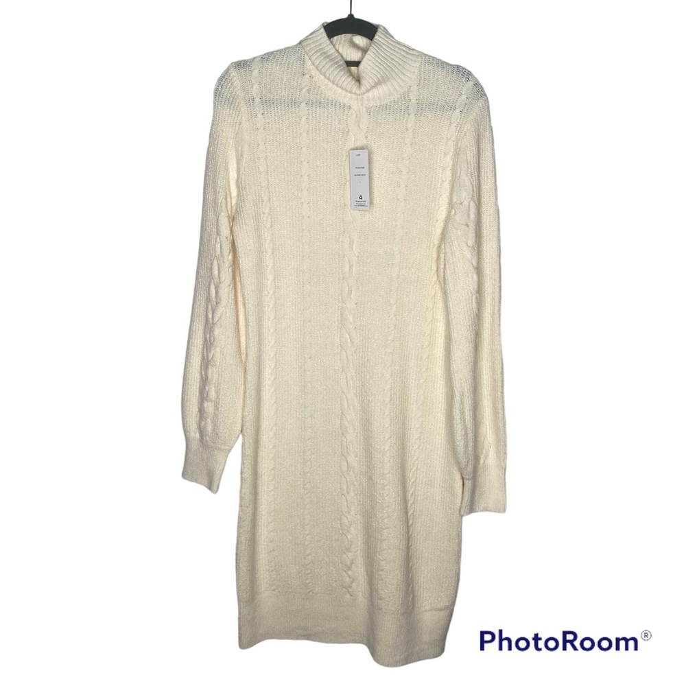 Pink Rose white cream long turtle neck long sleeve knitted dress
